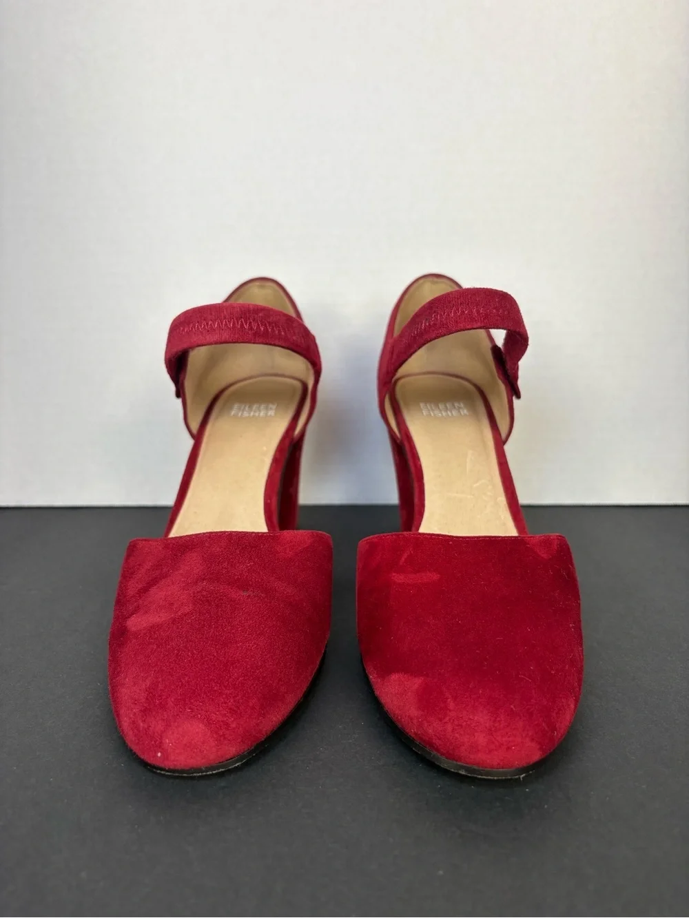 Mary Jane Block Heel Pumps in Burgundy red Suede 3 inch heel Size 8